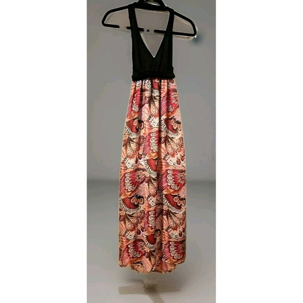 Elena Gilbert Phoebe Buffay Maxi Halter Dress Medium Peacock Graphic Low Back